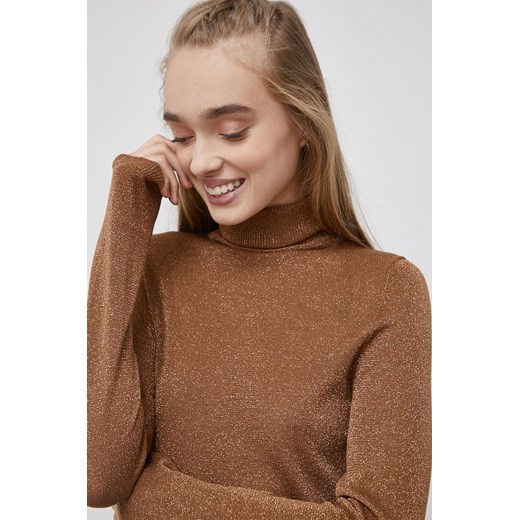 ONLY sweter damski z golfem brązowy casual 