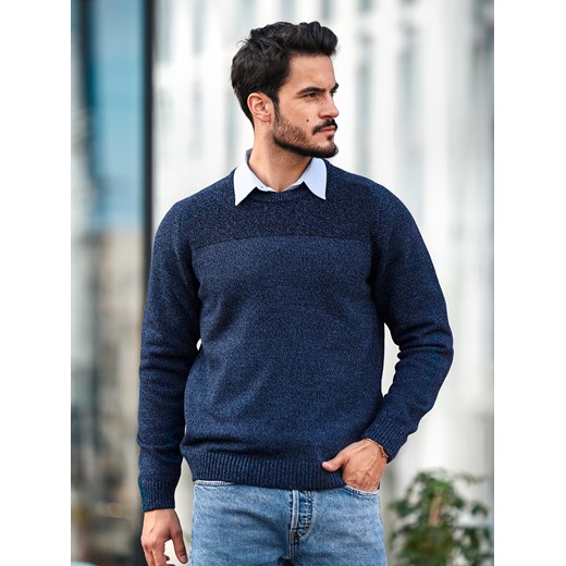 Sweter męski pod szyję - Patryk - jeans-granat melanż - M ze sklepu Swetry Lasota w kategorii Swetry męskie - zdjęcie 122410129