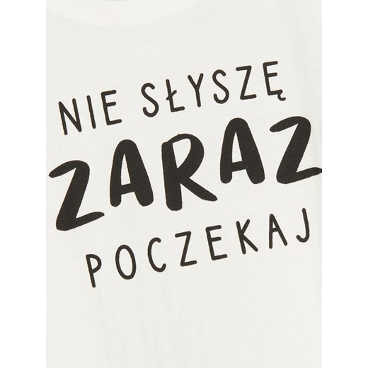 Reserved - Bawełniany t-shirt z napisem - Kremowy Reserved 158 Reserved