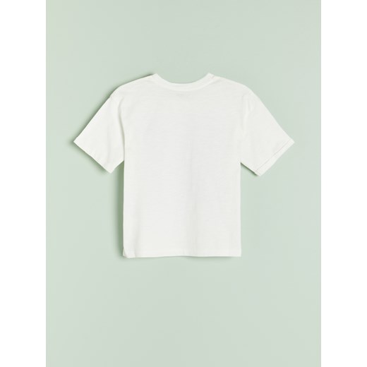 Reserved - Bawełniany t-shirt z nadrukiem - Kremowy Reserved 116 Reserved okazyjna cena