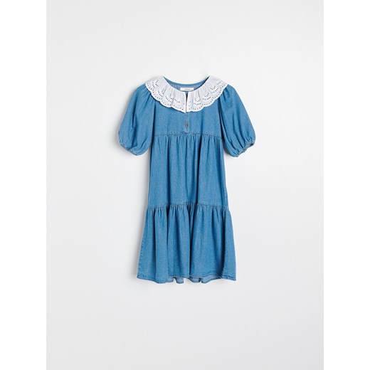 Reserved - Denimowa sukienka z kołnierzykiem - Niebieski Reserved 152 Reserved