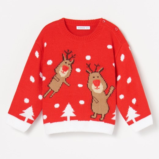 Reserved - Sweter ze świąteczną aplikacją - Czerwony Reserved  Reserved okazyjna cena