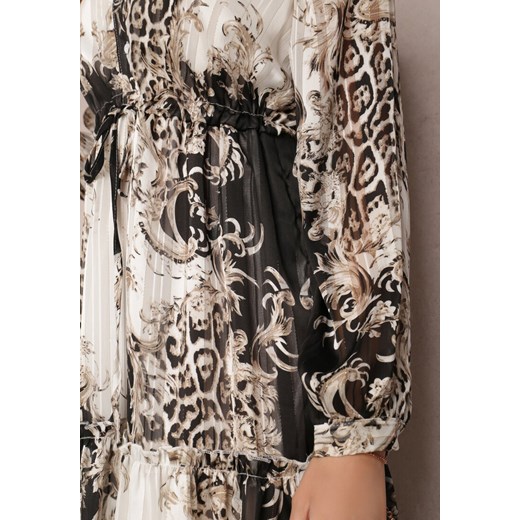 Sukienka Renee w abstrakcyjne wzory midi z długimi rękawami asymetryczna dzienna 