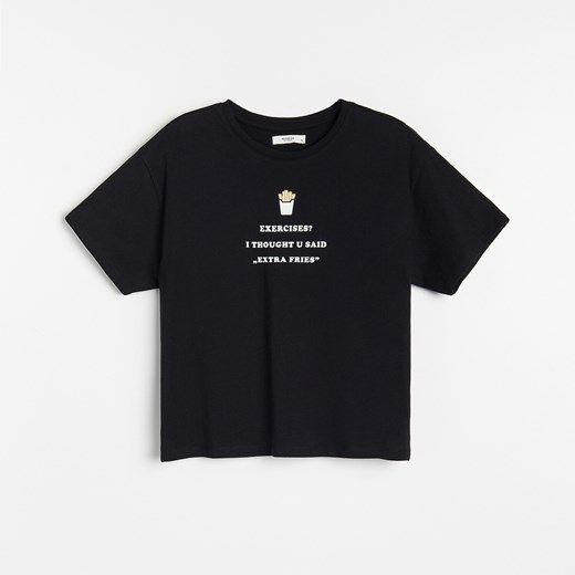 Reserved - Koszulka z bawełny organicznej - Czarny Reserved XS promocyjna cena Reserved