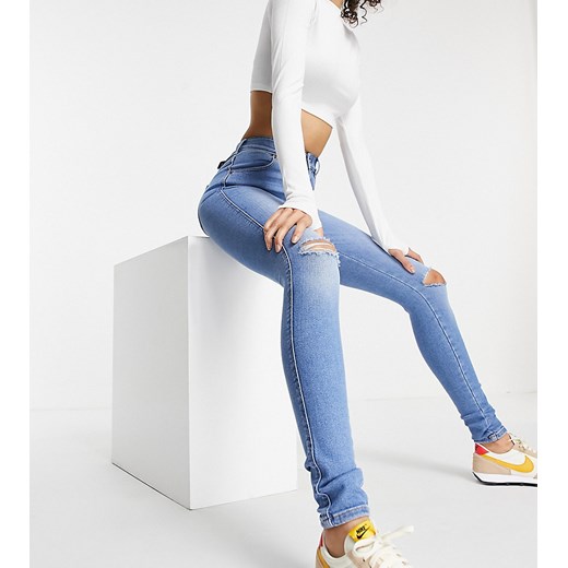 Dr Denim Tall – Lexy – Jeansy o obcisłym kroju ze średnim stanem i rozdarciami na kolanach-Niebieski Dr Denim Tall XL Asos Poland