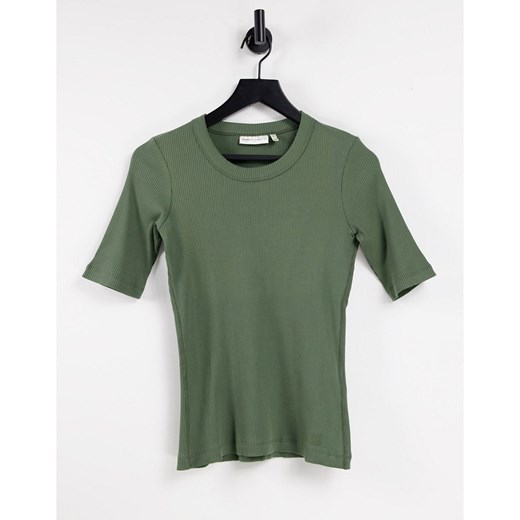In Wear – Dagna – Zielony prążkowany T-shirt bawełniany In Wear XL okazja Asos Poland