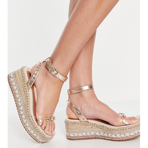 River Island Wide Fit – Zdobione sandały-espadryle na płaskiej platformie w kolorze różowego złota-Złoty River Island 39 Asos Poland
