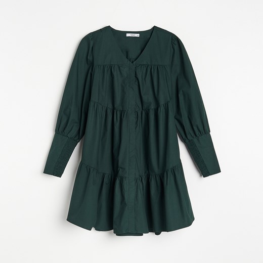 Reserved - Sukienka z bawełny organicznej - Khaki Reserved 42 wyprzedaż Reserved