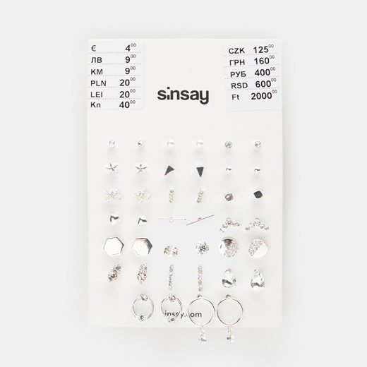 Sinsay - Kolczyki 20 pack - Srebrny Sinsay Jeden rozmiar Sinsay