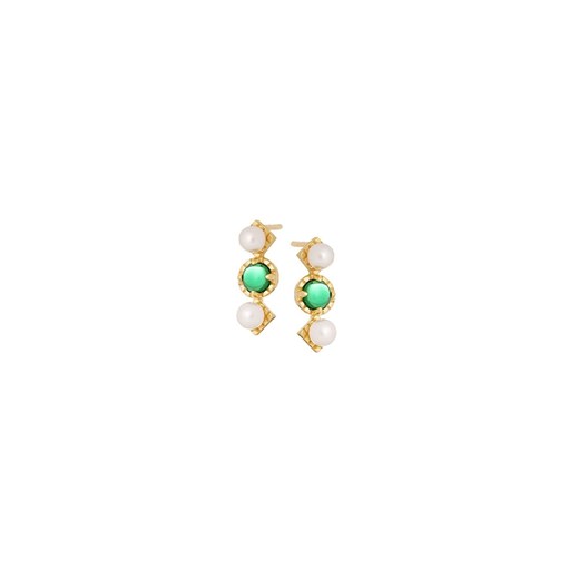 Kolczyki ARIEL srebrne pozłacane z perłami i zieloną cyrkonią  ANIA KRUK