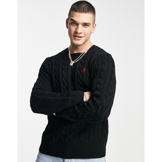 Polo Ralph Lauren – Czarny sweter z bawełny o warkoczowym splocie z logo-Black Polo Ralph Lauren 2XL Asos Poland