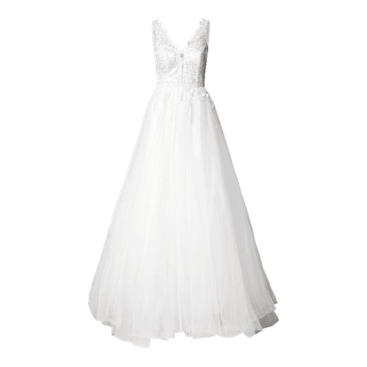 Sukienka Troyden Collection maxi biała z dekoltem w serek na ślub cywilny bez rękawów 