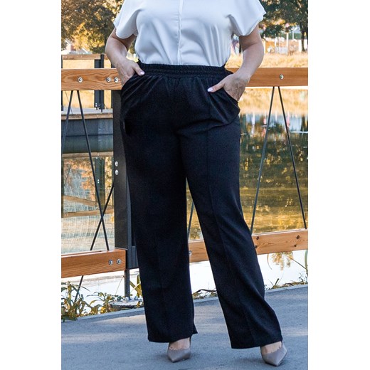 Spodnie szerokie nogawki eleganckie z przeszytym kantem ANSELMA czarne Plus Size karko.pl