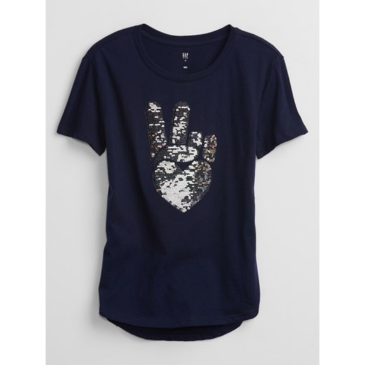 GAP niebieski dziecięca koszulka flippy sequin graphic t-shirt - XS Gap XXL okazyjna cena Differenta.pl