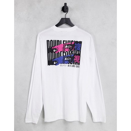 ASOS DESIGN – T-shirt oversize z długimi rękawami i komiksowym nadrukiem w stylu anime na plecach-Biały XS Asos Poland