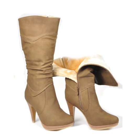 Grubo ocieplane kozaki na obcasie KHAKI /E3-3 2686 S311/ Pantofelek24 38 Pantofelek24.pl Jacek Włodarczyk okazja