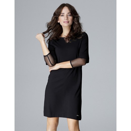 Lenitif, Sukienka midi z przeźroczystymi wstawkami L015 Czarny, female, rozmiary: M,S,XL,L Lenitif L showroom.pl promocja