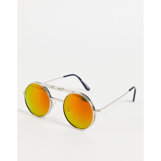 Spitfire – Lennon – Srebrne okrągłe okulary typu flip up z lustrzanymi soczewkami-Srebrny Spitfire No Size Asos Poland
