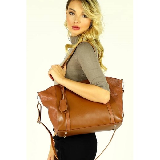 SUSANA Shopper bag skórzana torebka na ramię trapez - MARCO MAZZINI brąz camel Merg one size okazja merg.pl
