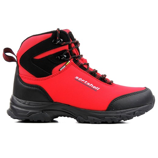 Buty trekkingowe damskie American Club na płaskiej podeszwie czerwone wiązane 