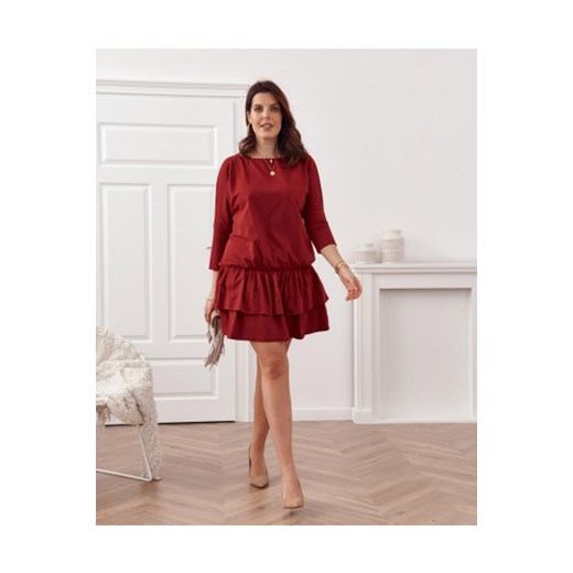 Sukienka z falbanami Plus Size bordowa FK561 4XL fasardi.com