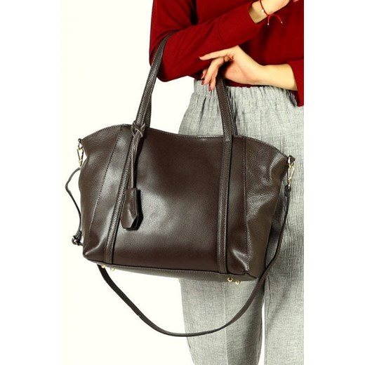 SUSANA Shopper bag skórzana torebka na ramię trapez - MARCO MAZZINI ciemny brąz caffe Merg one size merg.pl promocja
