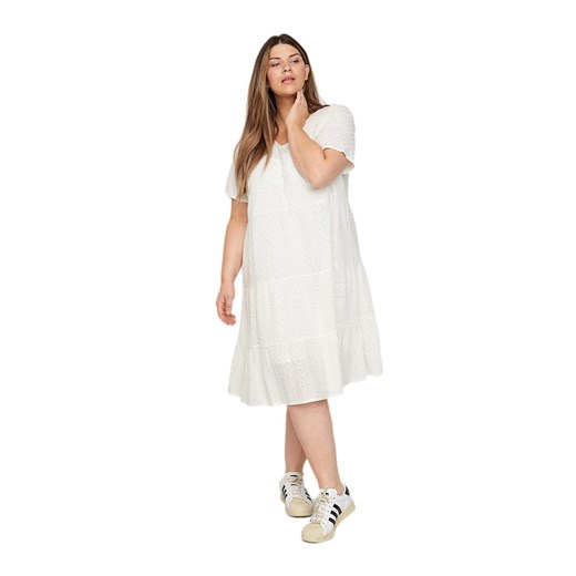 Sukienka biała Zizzi casualowa z wiskozy midi luźna z krótkim rękawem 