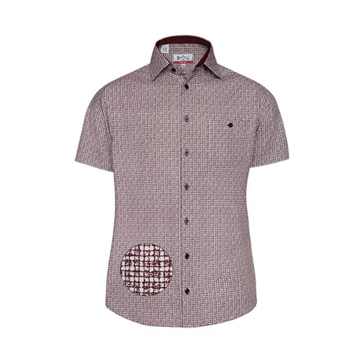 Koszula w kratę bordo krótki rękaw męska Regular ze sklepu ATELIER-ONLINE w kategorii Koszule męskie - zdjęcie 124181566