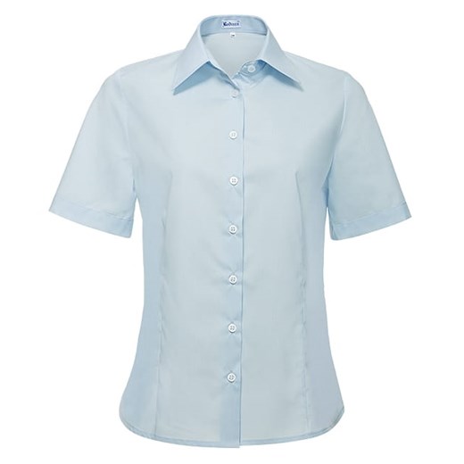 Bodara niebieska koszula damska  z krótkim rękawem  taliowana ze sklepu ATELIER-ONLINE w kategorii Koszule damskie - zdjęcie 124181585