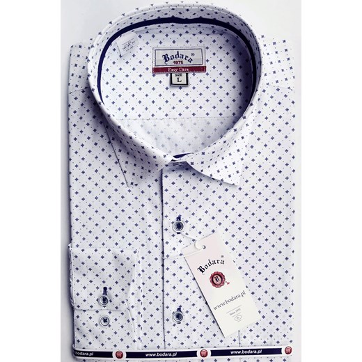 Bodara koszula biała w drobny chabrowy wzorek Bodara XL okazyjna cena ATELIER-ONLINE