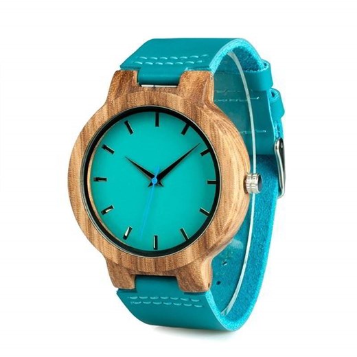 Zegarek drewniany BOBO BIRD na niebieskim pasku -45mm promocyjna cena niwatch.pl