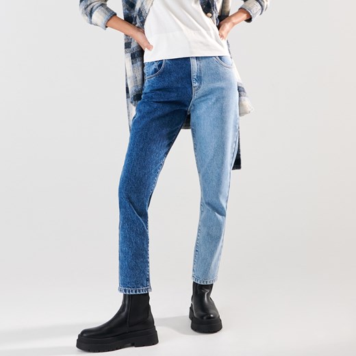 Sinsay - Jeansy mom mid waist - Niebieski Sinsay 34 Sinsay