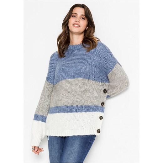 Sweter oversize w paski z guzikami | bonprix 40/42 bonprix