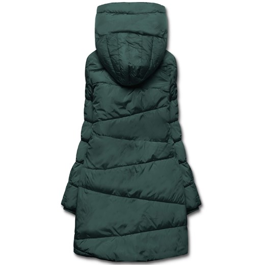 Zielona długa pikowana zimowa kurtka płaszczyk z kołnierzem Dramond S promocyjna cena dramond.pl