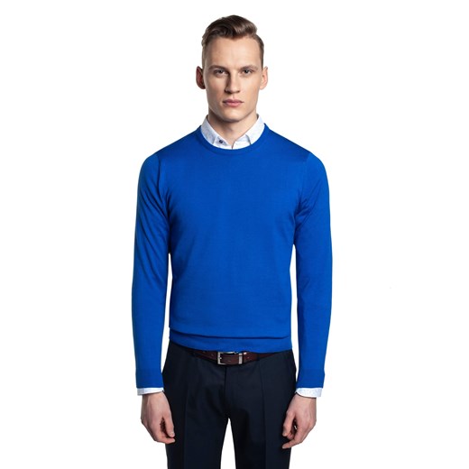 Niebieski sweter z okrągłym dekoltem Recman MOULIN Recman XL Eye For Fashion