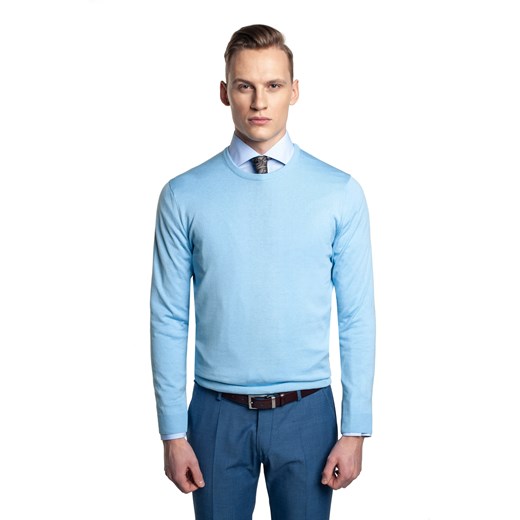 Błękitny sweter z okrągłym dekoltem Recman MOULIN Recman L Eye For Fashion