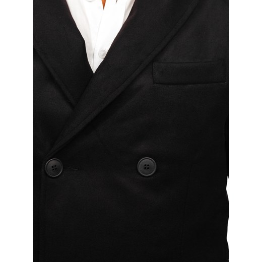 Czarny dwurzędowy krótki płaszcz męski zimowy Denley 79B3 M promocyjna cena Denley