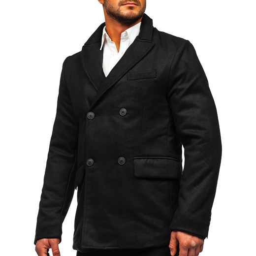 Czarny dwurzędowy krótki płaszcz męski zimowy Denley 79B3 XL Denley okazyjna cena