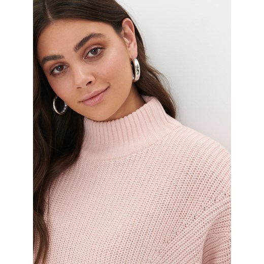 Sinsay sweter damski różowy z okrągłym dekoltem 
