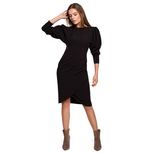 S284 Sukienka z bufiastymi rękawami - czarna ze sklepu Świat Bielizny w kategorii Sukienki - zdjęcie 124550646