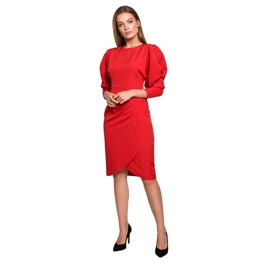 S284 Sukienka z bufiastymi rękawami - czerwona Style L (40) Świat Bielizny