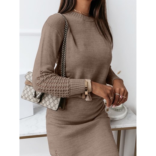 Dzianinowy komplet sweter + spódnica - CORINA - ciemny beż one size magmac.pl