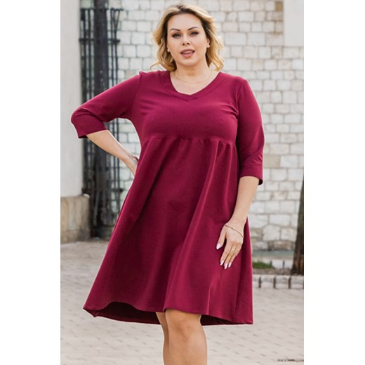 Sukienka dresowa odcinana rozkloszowana RACHELA bordowa Plus Size karko.pl
