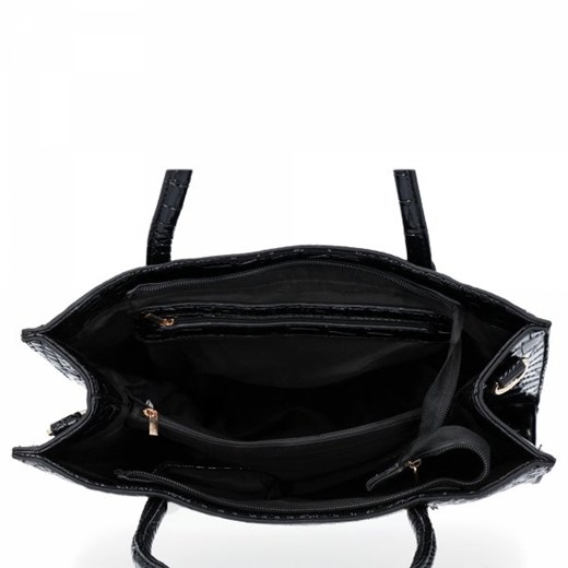 Shopper bag Grace Bags czarna ze skóry ekologicznej na ramię mieszcząca a4 