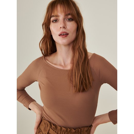 Sinsay - Bluzka basic - Brązowy Sinsay XS Sinsay