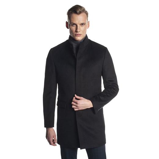 Elegancki czarny płaszcz męski z krytymi guzikami Recman HAROL Recman 52 Eye For Fashion