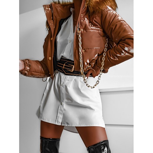 Karmelowa kurtka z kapturem Joliet W300 Loveya S/36 Charlotte Fashion
