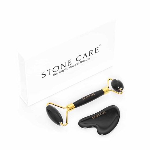 Zestaw do masażu twarzy (roller z obsydianu + kamień gua sha) – STONE CARE™ Korean Store Korean Store