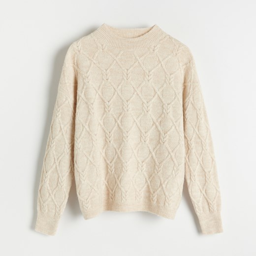 Reserved - Sweter z ozdobnym splotem - Kremowy Reserved L Reserved