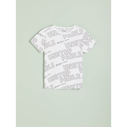 Reserved - Bawełniany t-shirt z napisami - Biały Reserved 158 okazja Reserved